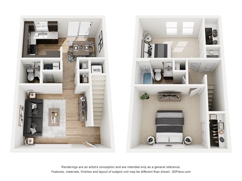 Floor plan for 2 beds, 1.5 baths, 964 sqft